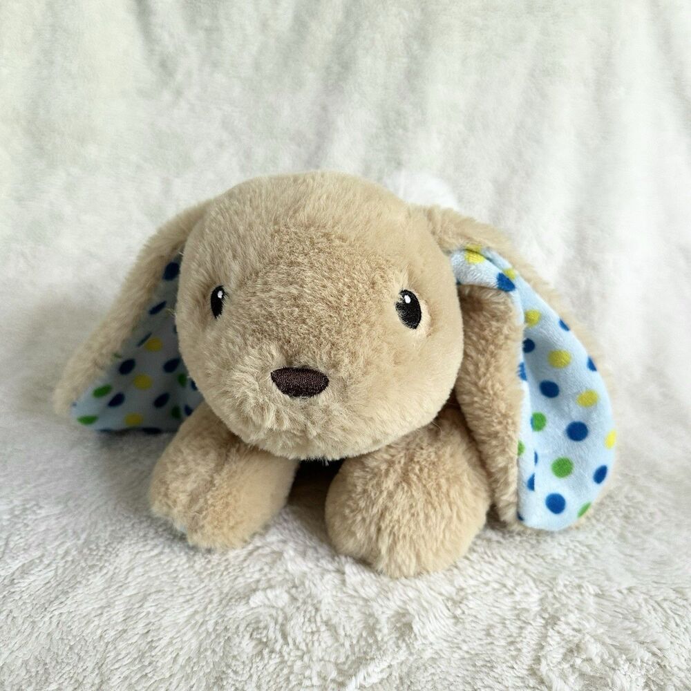 Dan Dee Floppy Eared Bunny Rabbit Plush Blue Polka Dots On Ears Feet Light Brown